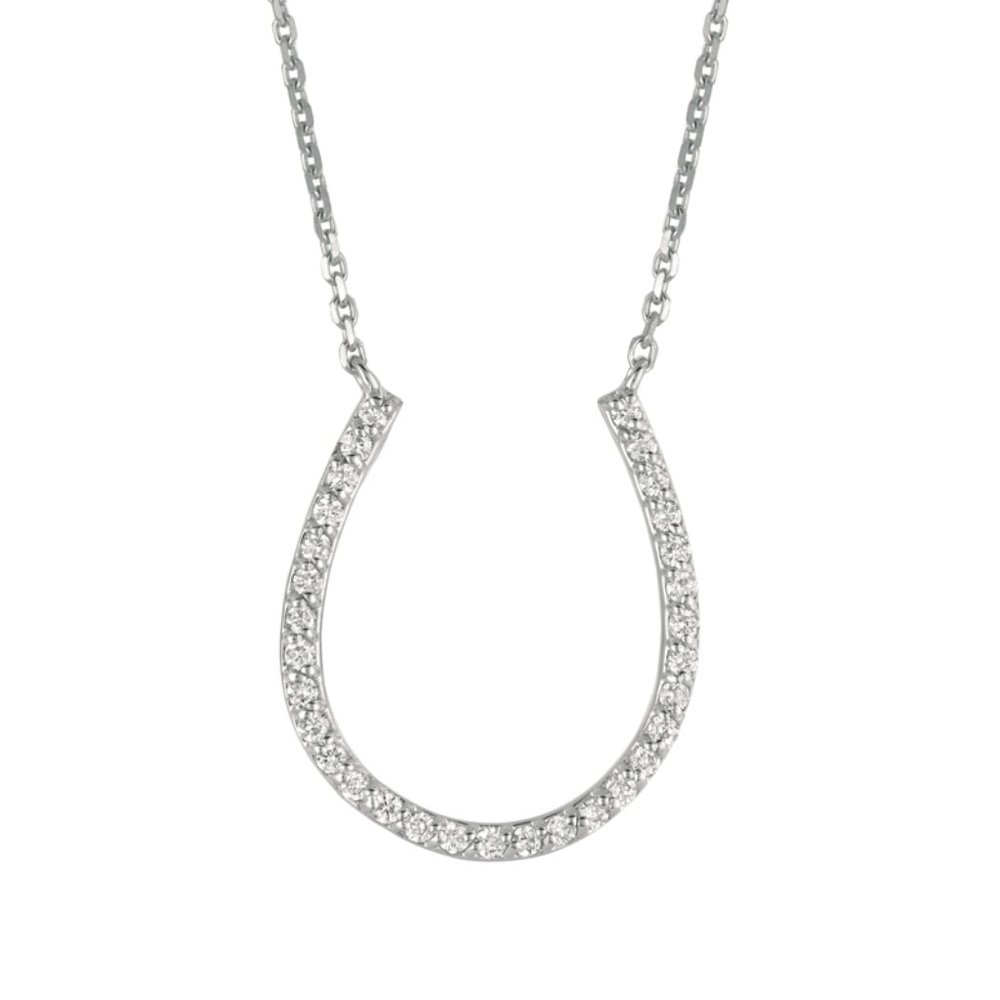 0.25 Carat Natural Diamond Horseshoe Necklace 14K White Gold